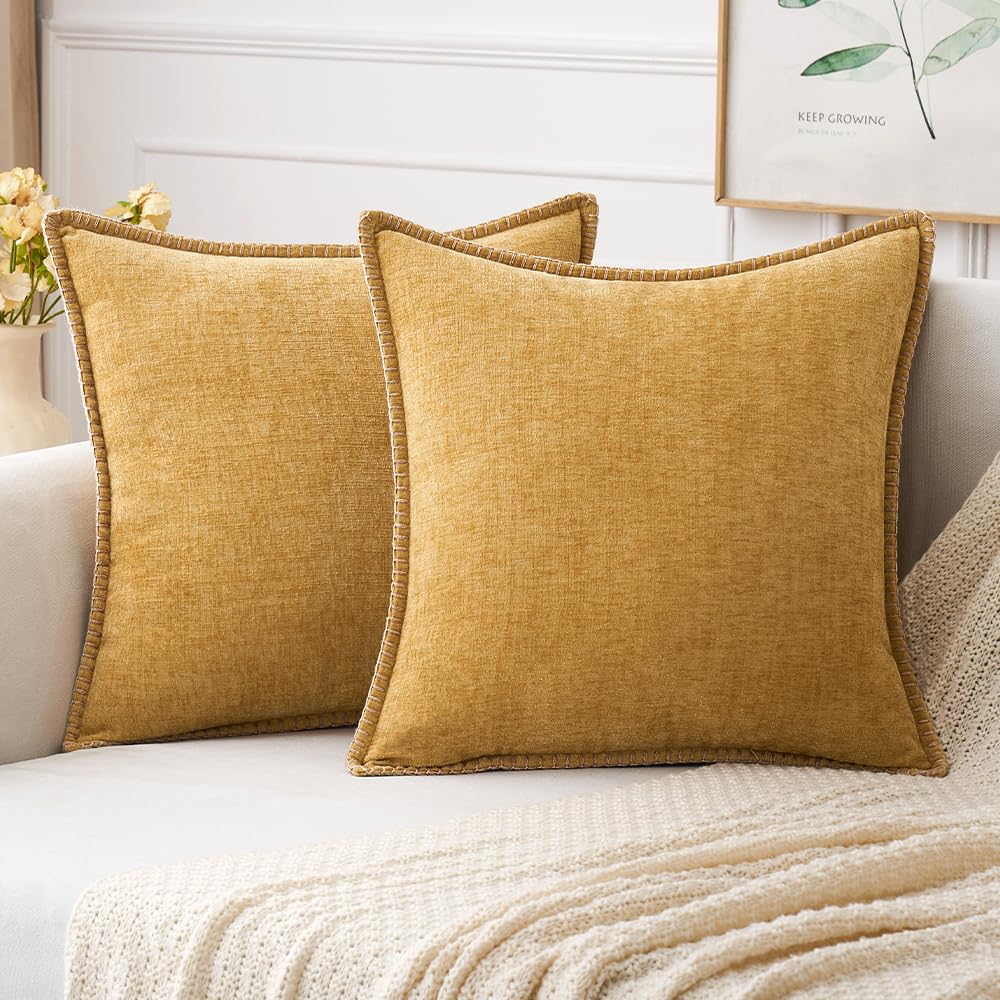 Miulee Pack Of 2 Couch Throw Pillow Covers 24X24 Inch Gold Farmhouse Decorative Pillow Covers With Stitched Edge Soft Chenille S