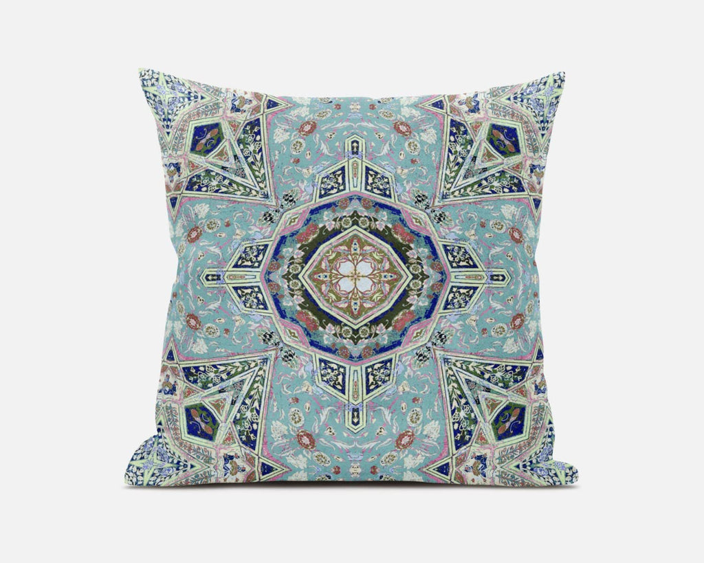 HomeRoots Aqua Brown 20â€ Aqua Blue Floral Geo Zippered Suede Throw Pillow