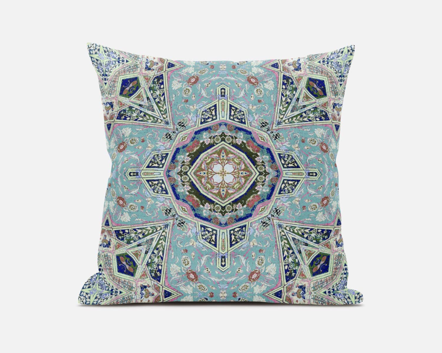 HomeRoots Aqua Brown 20â€ Aqua Blue Floral Geo Zippered Suede Throw Pillow