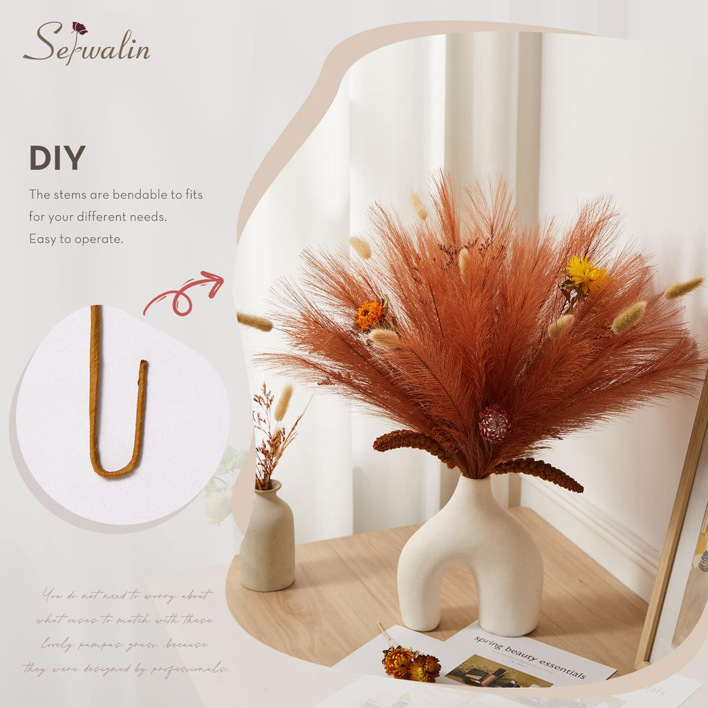Serwalin ?????????? Pampas Grass Decor ????.??????????, Orange Pampas Grass Home Decor, Pampas Grass Bulk Vase Filler, Boho Faux