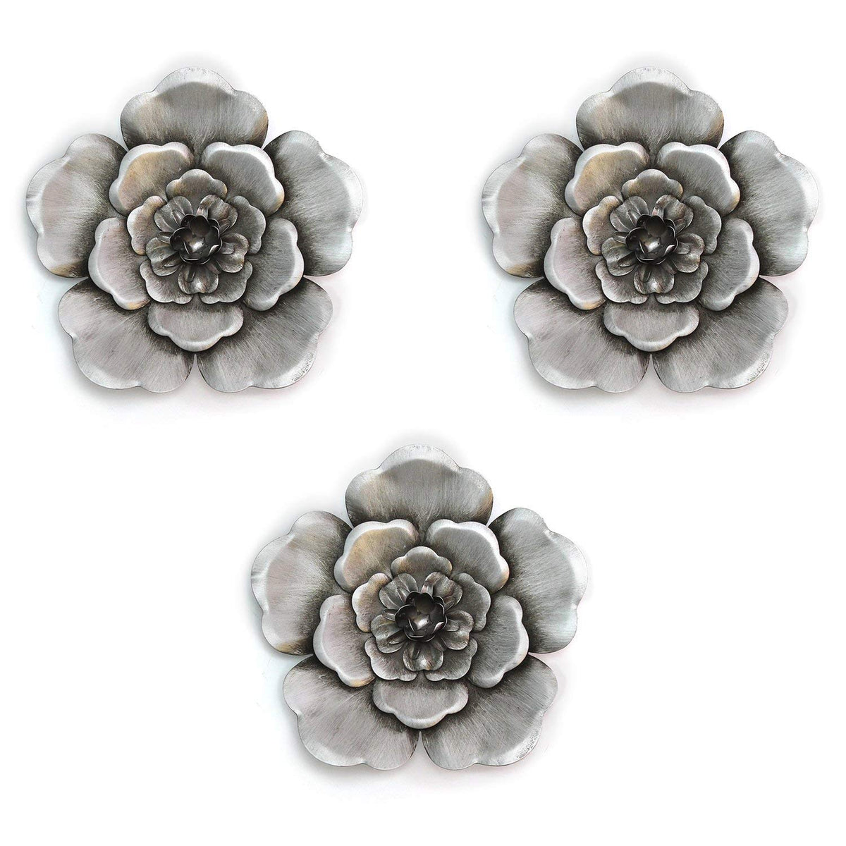 HomeRoots Silver Metal Wall Flowers (Set of 3)