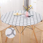 Smiry Round Picnic Tablecloth, Waterproof Elastic Fitted Table Covers For 57' - 68' Tables, Wipeable Flannel Backed Vinyl Tablecloths For Camping, Indoor, Outdoor, White & Dark Grey