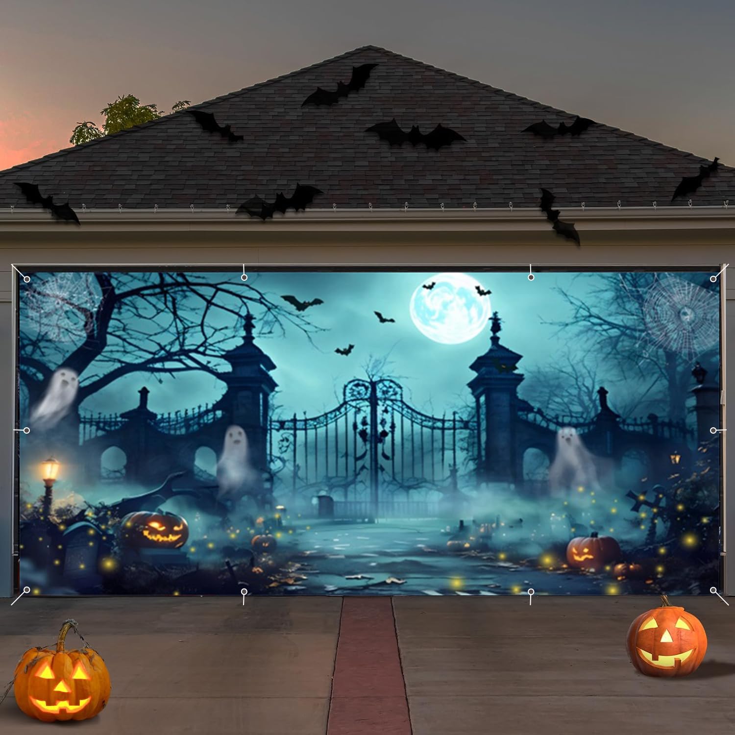 Halloween Garage Door Decorations 7X16Ft Large Halloween Garage Door Cover Scary Halloween Garage Door Banner Backdrop Halloween