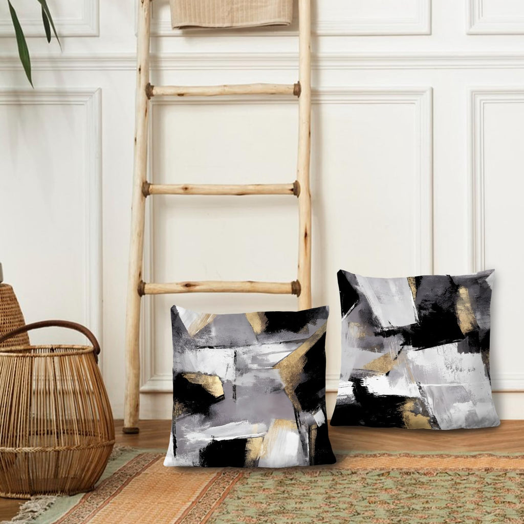Supwhd Black And White Pillow Covers, Abstract White Black And Gold Pillow Covers 18X18 Set Of 2, Modern Black And White Pillow