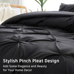 Downcool Queen Comforter Set - 3 Pieces Cute Pinch Pleat Bed Set, Soft Fluffy Comforters Queen Size Black, Down Alternative Bedd
