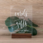Acrylic Gifts and Cards Sign with Wood Stand- 5   x 7'' Clear Acrylic Table Decoration Signs with Holder for Wedding Reception &