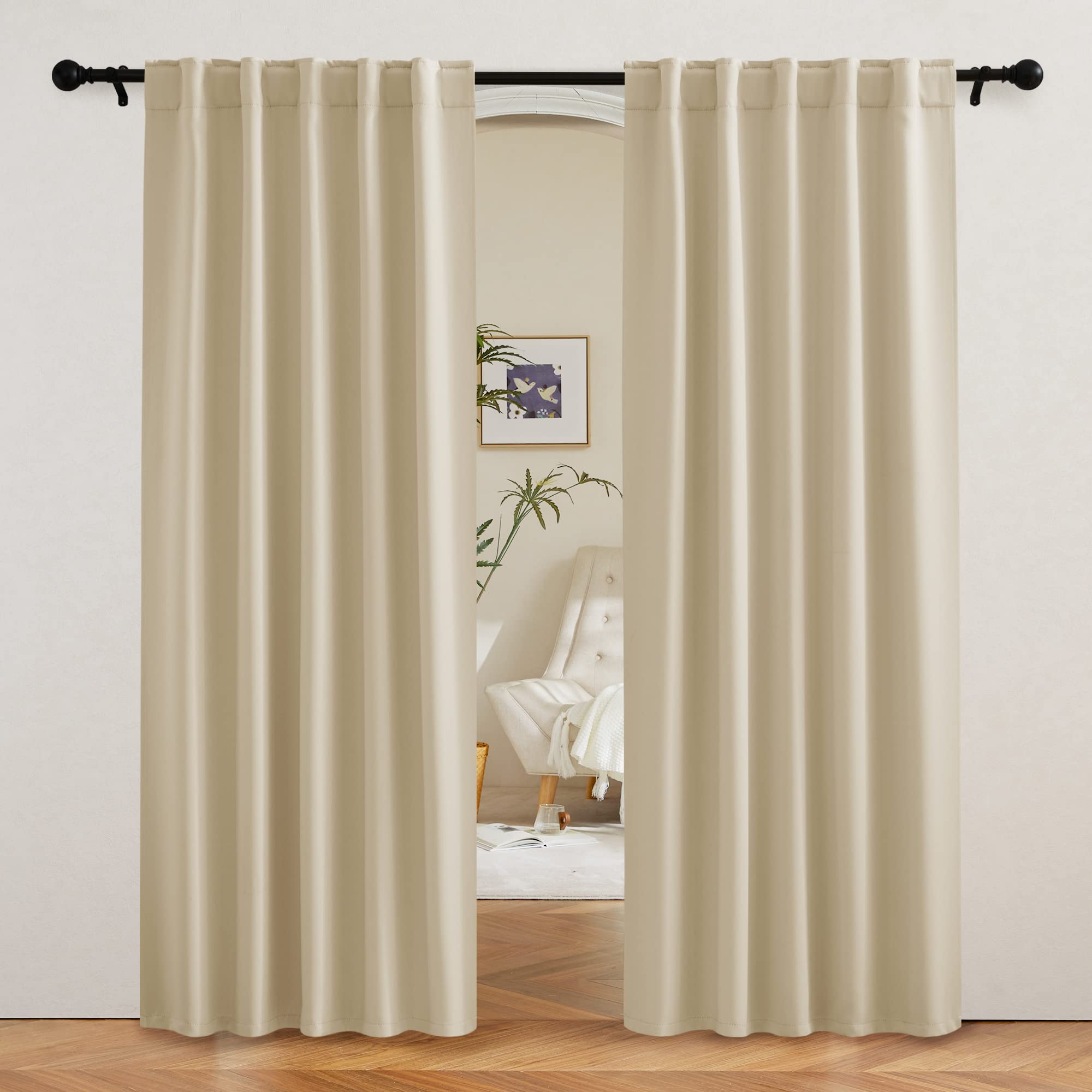 Ryb Home Blackout Curtains 80 Inches Long Thermal Insulating Large Window Curtains For Living Room Sliding Glass Door Dining Home Office Backdrop, Biscotti Beige, W 42 X L 80 Per Panel, 2 Panels