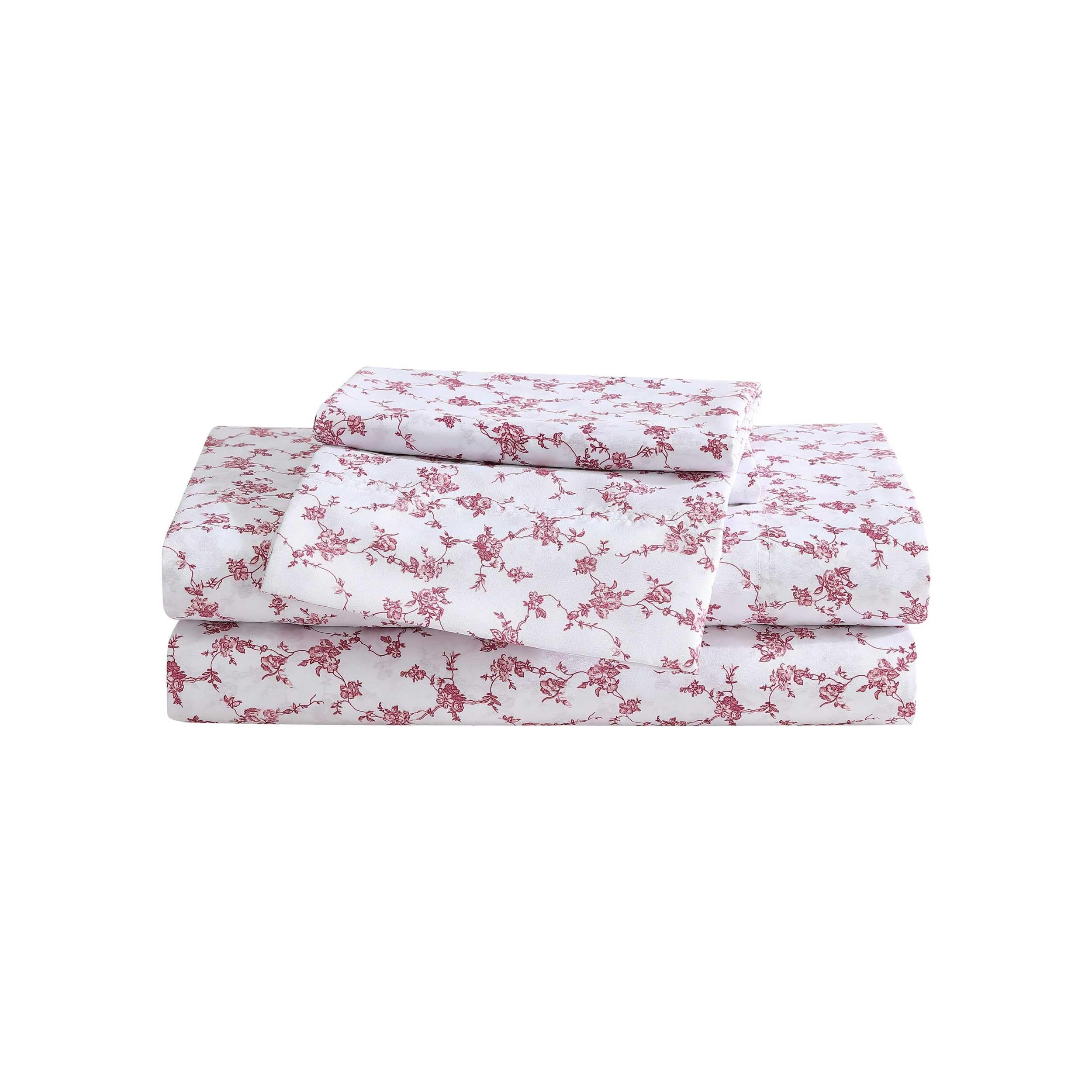 Betsey Johnson - King Sheet Set, Soft & Lightweight Bedding, Fade & Wrinkle Resistant (Floral Toile Pink, King)