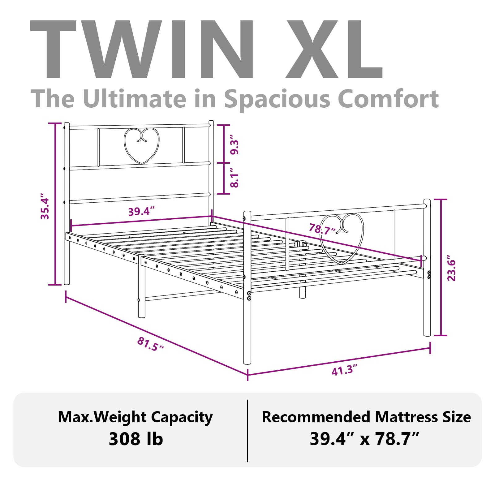 vidaXL Twin XL Metal Bed Frame with Headboard and Footboard, Under Bed Storage Space, Sturdy Steel Construction and Easy Assembly, Minimalist Style, White, 12'' High, Without Mattress