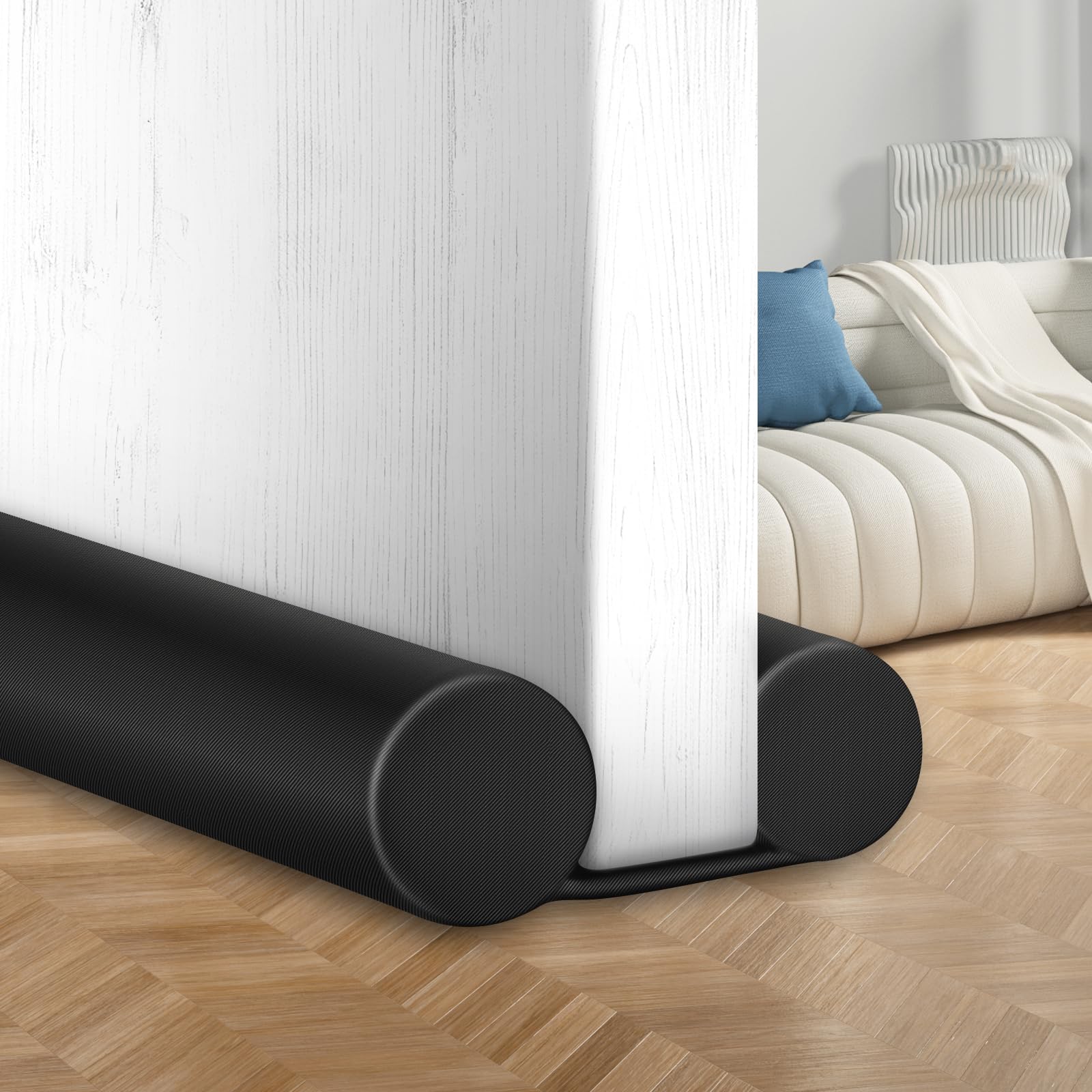 Maxtid 32' Black Door Air Draft Stopper - Wind Blocker For Bedroom Doors & Small Apartments