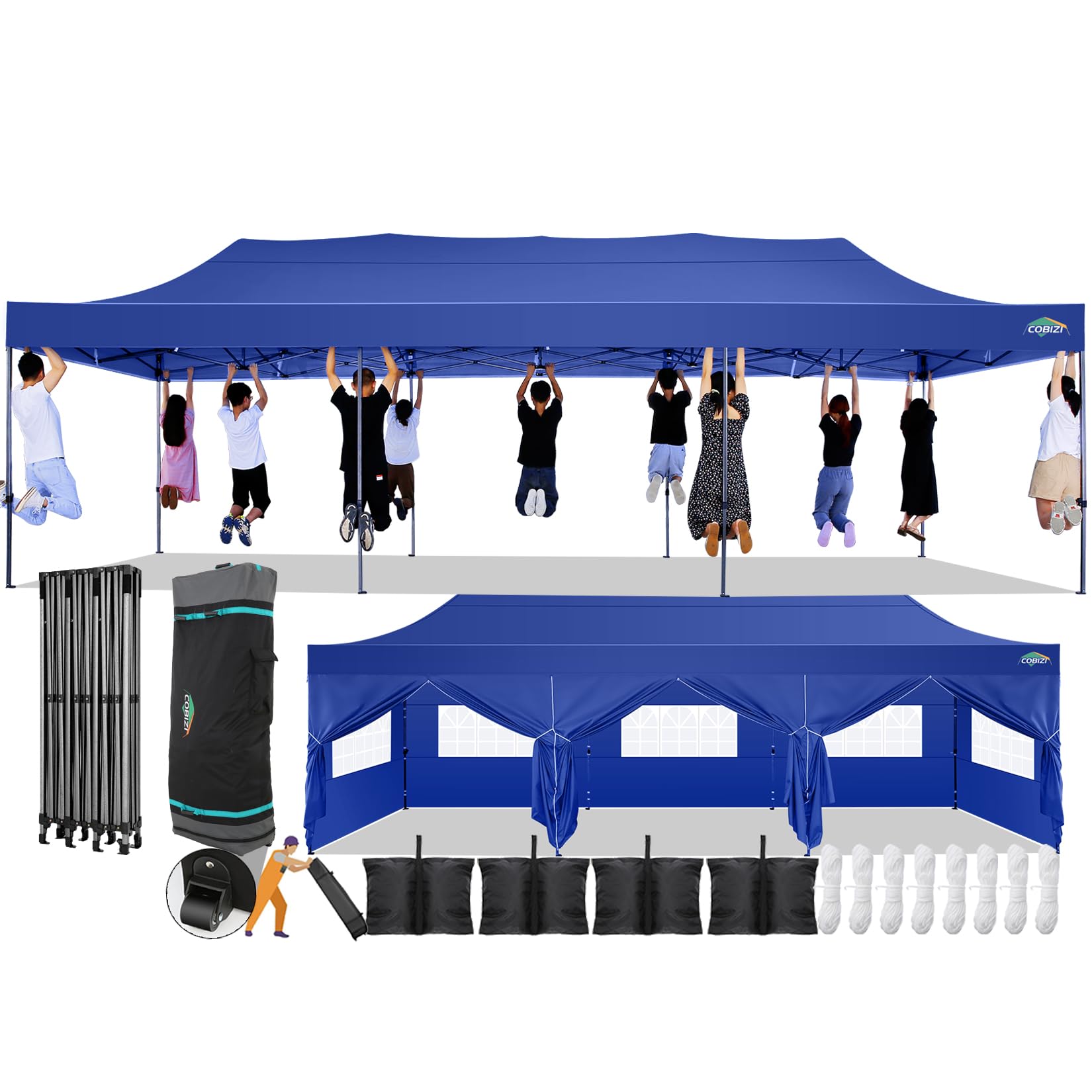 Cobizi 10X30 Pop Up Canopy With 8 Sidewall,Heavy Duty Canopy Upf 50+ All Season Wind Waterproof Commercial Outdoor Wedding Party