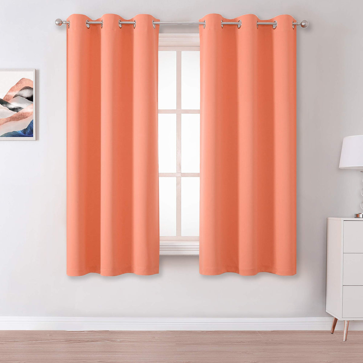 Dualife Light Coral Blackout Curtain Panels For Bedroom 45 Inch Length 2 Panels Set Solid Thermal Insulated Room Darkening Curta