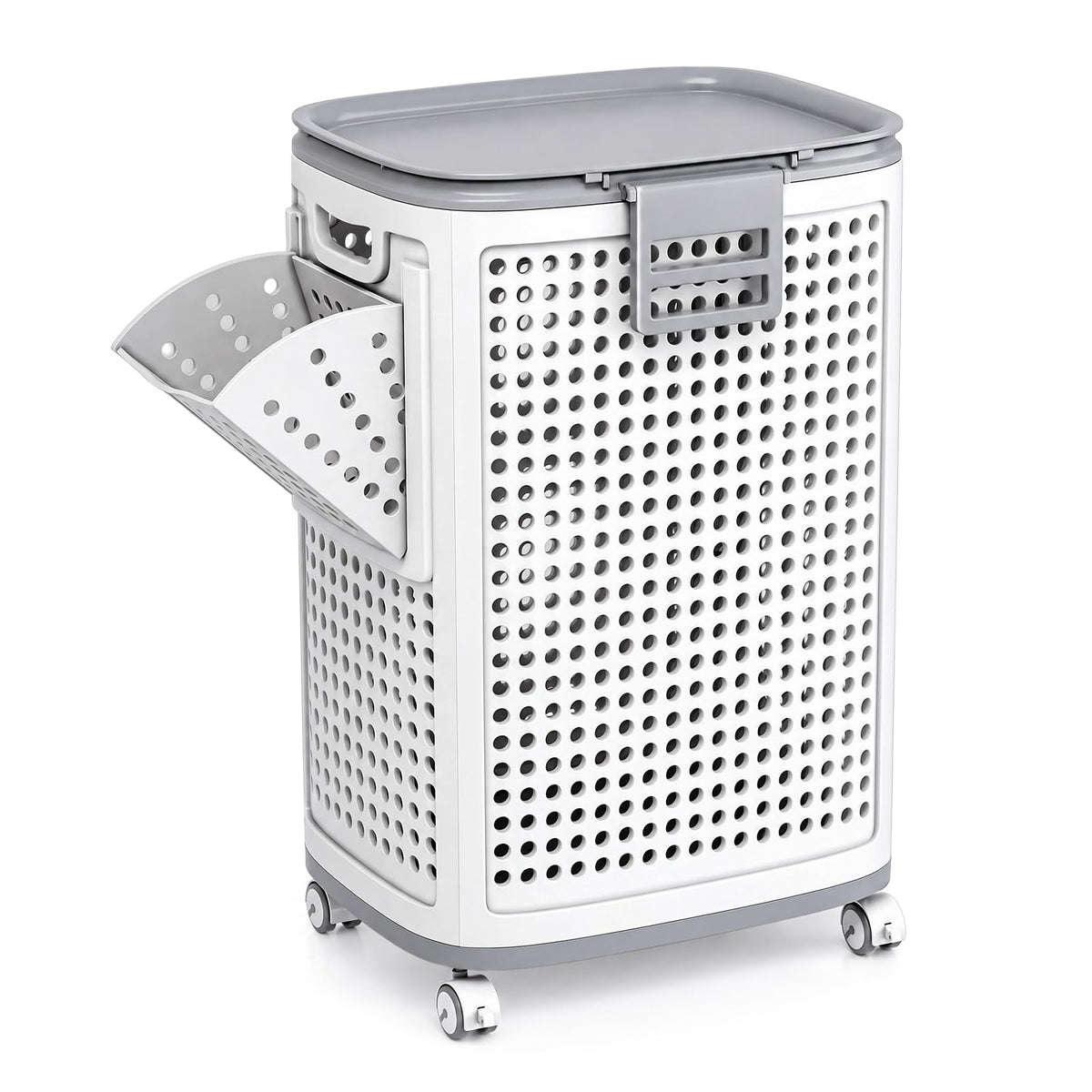 Laundry Hamper with Wheels, Plastic Laundry Basket, 18.5 Gallons