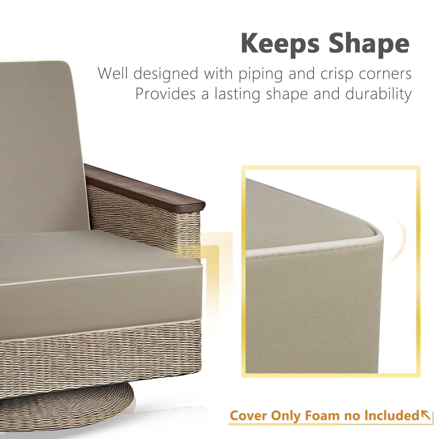 Porch Shield Outdoor Cushion Slipcovers Patio Chair Seat Cushion Covers Set 4 Waterproof Fade Resistant 19 X 19 X 4 Inch, Beige