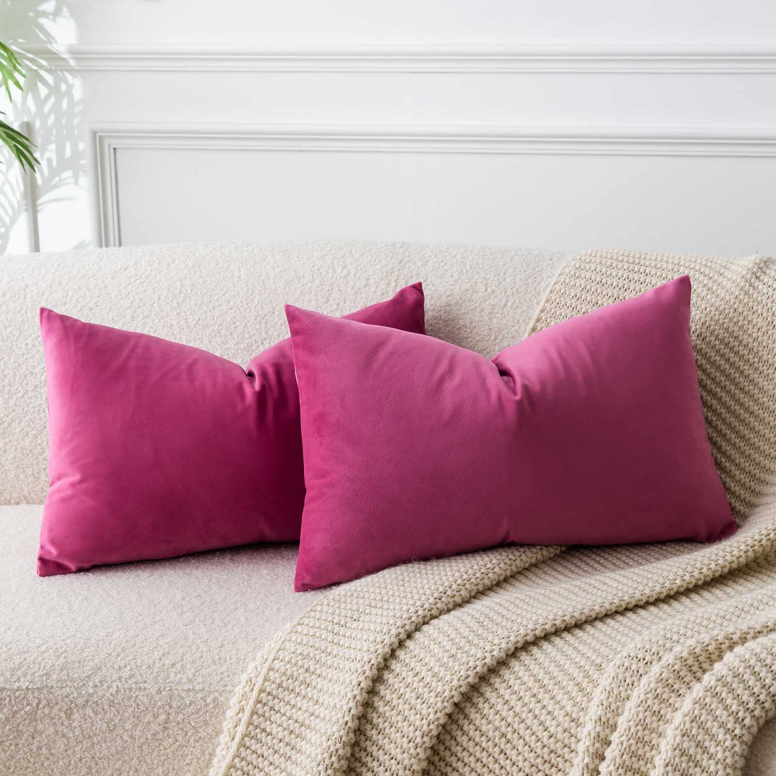 Juspurbet 16X24 Rose Red Velvet Throw Pillow Cover Set Of 2,Decorative Soft Solid Cushion Cases For Couch Sofa Bed
