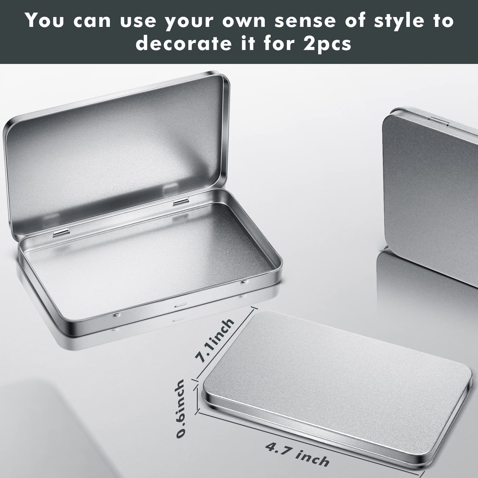 Rectangular Metal Tin Box With Lid Metal Hinged Lid Tin Metal Empty Tin Box Container Silver Storage Tin Box For Watercolor Jewe