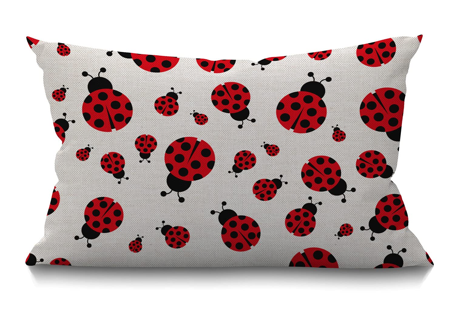 Smooffly Ladybug Pillow Cover,Ladybird Cotton Linen Throw Lumbar Pillow Case Cushion Cover Home Office Decorative Rectangle 12 X