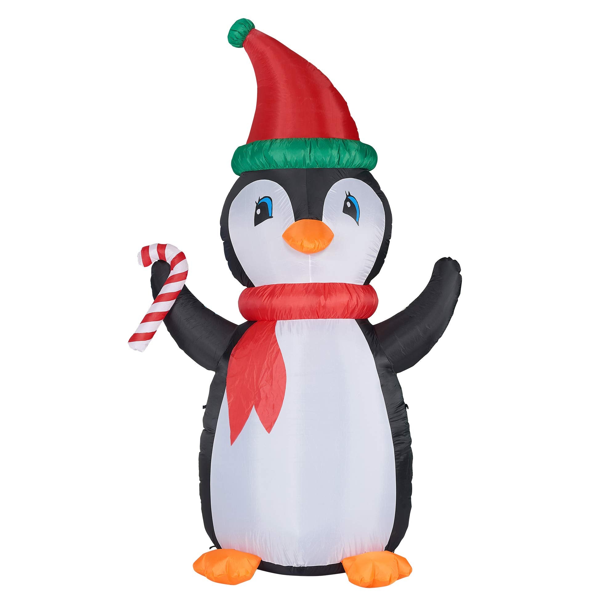 Fraser Hill Farm 10-Ft. Tall Pre-Lit Christmas Inflatable, Penguin And Candy Cane With Rgb Lights And Storage Bag, Outdoor Holiday Blow-Up Festive Celebration Party Décor