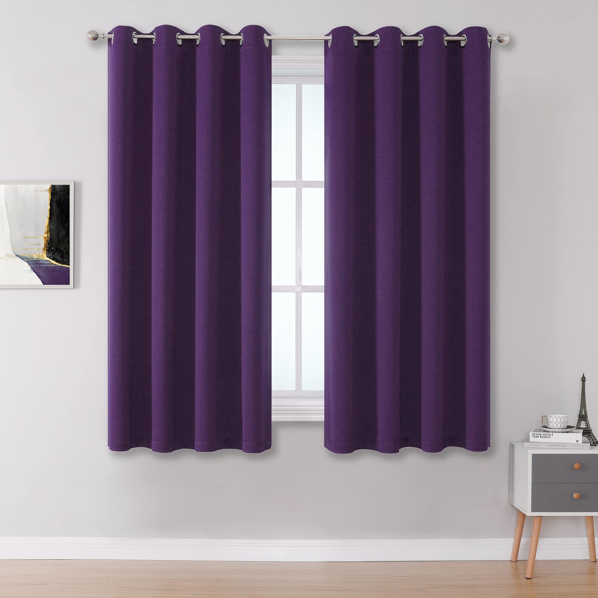 Dualife Dark Purple Blackout Curtain Panels For Kitchen Windows Set Of 2 Panels Thermal Insulated Room Darkening Bedroom Curtain