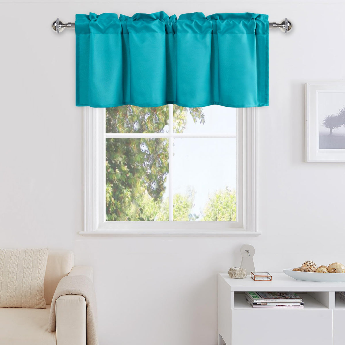 Dwcn Turquoise Valance Curtains For Living Room, Light Liftering Valance For Kitchen Window, Rod Pocket Basement Curtain Valance