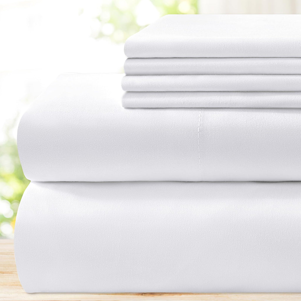 BYSURE Hotel Luxury Bed Sheets Set 6 Piece(King, White) - Super Soft 1800 Thread Count 100% Microfiber Sheets with Deep Pockets,