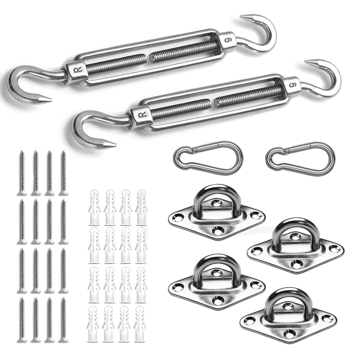 Sunny Guard Sun Shade Sail 316 Stainless Steel Hardware Kit 6 Inch For Rectangle Shade Sail Installation For Backyard Yard Deck