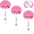 Willbond Brain Badge Reel Cute Felt Retractable Badge Holder Id Badge Reel Alligator Clip For Men Women Nurse Doctor Teacher(3 P