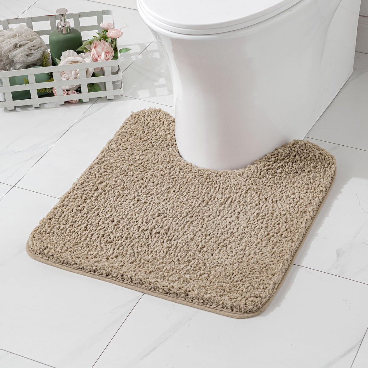 Miulee Microfiber Toilet Bath Mat U-Shaped Contour Shaggy Rugs Non Slip Extra Thick Soft Absorbent Water For Bathroom Commode Ma