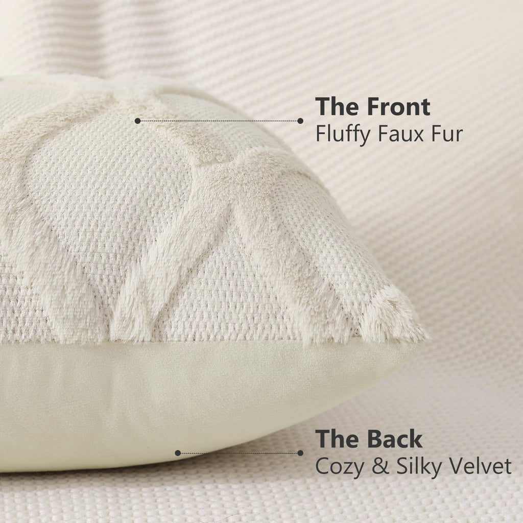 Decoruhome Throw Pillow Covers 24X24 Inch Set Of 2, Soft Plush Faux Fur Wool Beige Couch Pillow Covers, Decorative Pillow Cases For Bed Sofa Living Room Home Decor