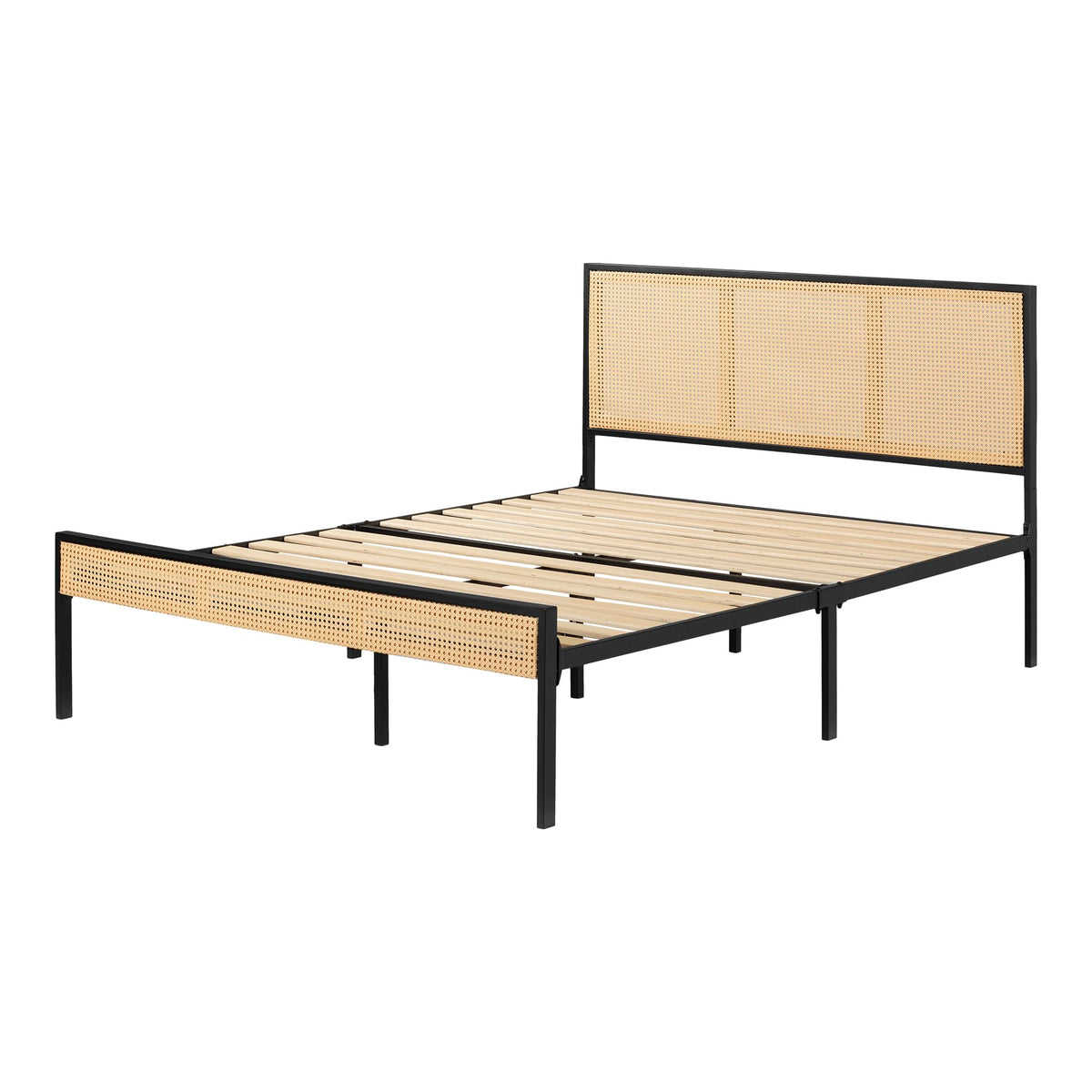 South Shore Hoya Metal Platform Bed Cane, Queen, Black And Natural