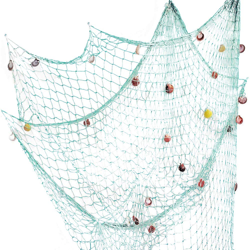 Rosoz Nature Fish Net Wall Decoration with Shells, Ocean Themed Wall Hangings Fishing Net Party Decor for Pirate Party,Wedding,P