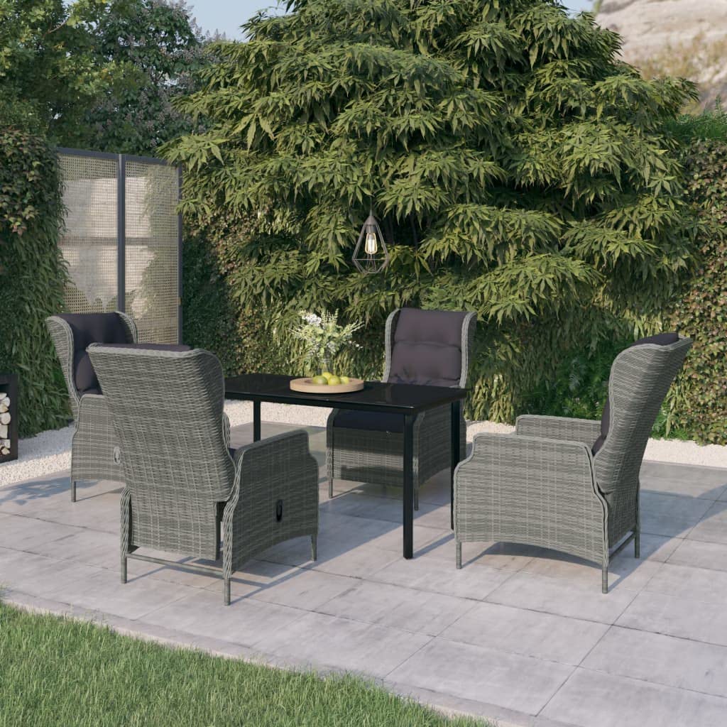vidaXL 5-Piece Patio Dining Set - Outdoor Relaxation Furniture - Includes Adjustable Reclining Chairs with Cushions, Table Steel Frame PE Rattan in Light Gray