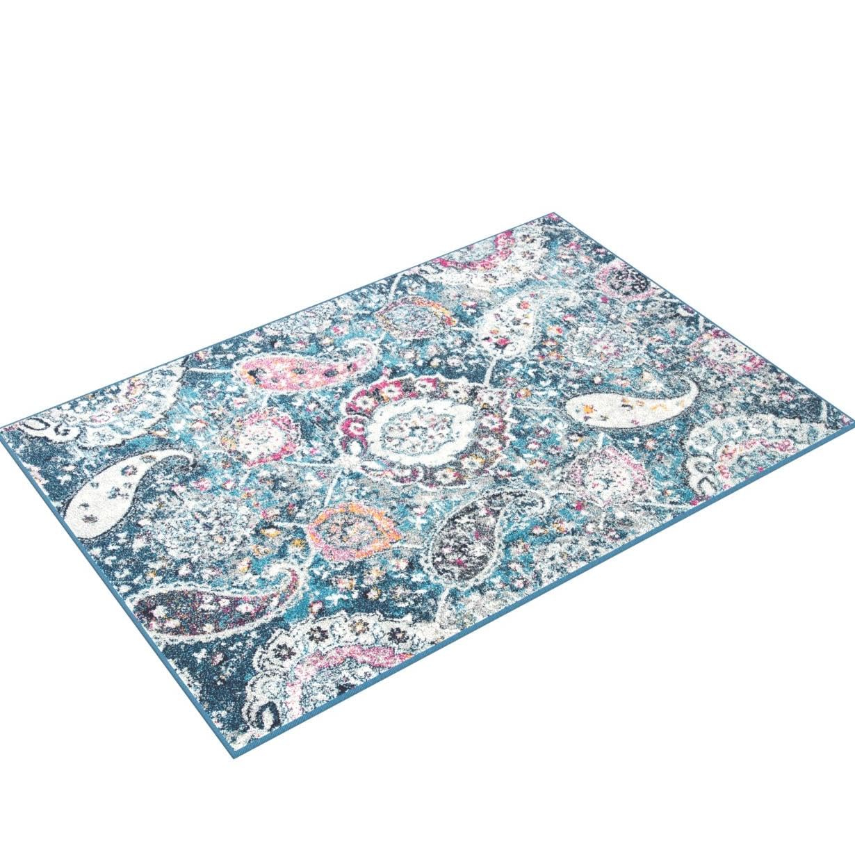 Safavieh Madison Collection 3' X 5' Bluegrey Mad600M Boho Chic Glam Paisley Non-Shedding Entryway Living Room Foyer Bedroom Acce