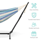 Best Choice Products 2-Person Double Hammock With Stand Set, Indoor Outdoor Brazilian-Style Cotton Bed For Backyard, Camping, Patio W/Carrying Bag, Steel Stand, 450Lb Weight Capacity - Ocean