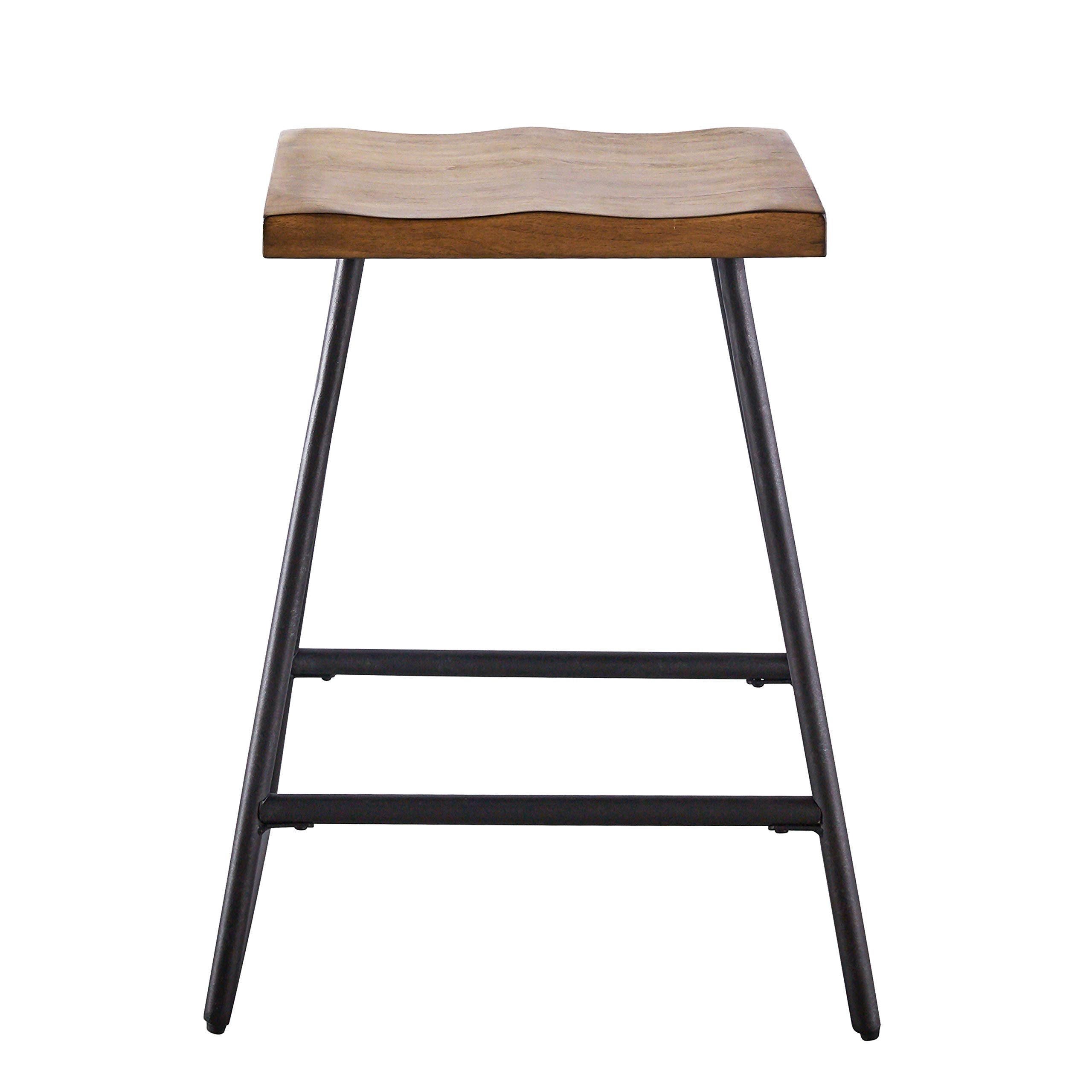 Steve Silver Landon Counter Stool, Rustic, Iron Base, Set of 2 Chairs, Brown, 18'' x 14'' x 25'',