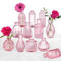 Pink Vase, Bud Vases Set of 12, Small Pink Glass Vases for Flowers Modern Ribbed Glass Bud Vase for Decor Wedding Flower Vase in