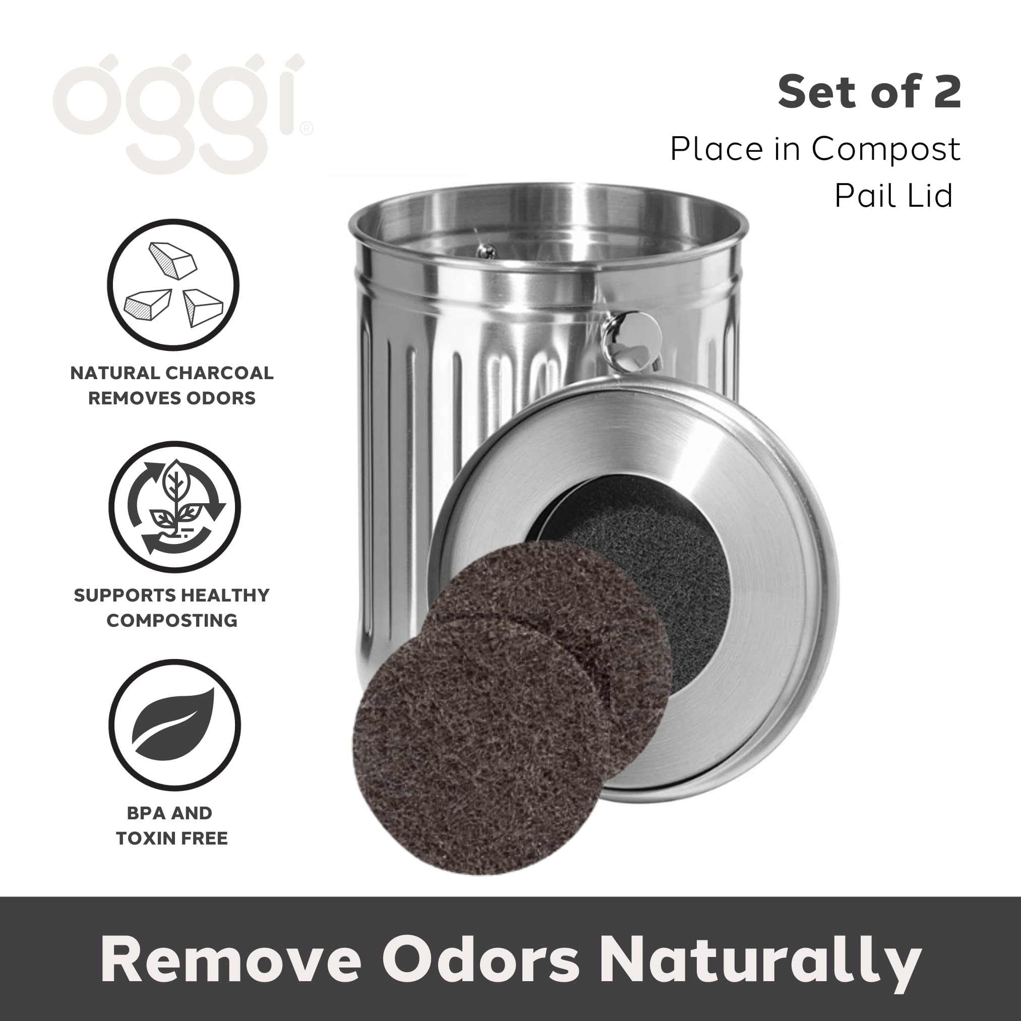Oggi Set Of 2 Charcoal Filters- Replacement Charcoal Filter For Countertop Compost Bin With Lid, Eco Friendly Products