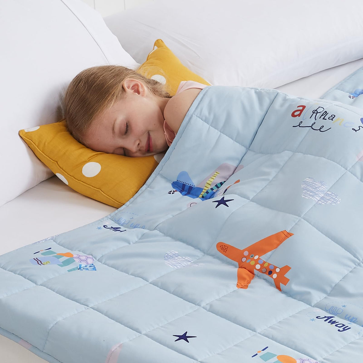Hosukko Weighted Blanket Kids, Weighted Blanket For Kids 5 Lbs Blue Airplane Heavy Blanket For Children, Toddler Weighted Blanke