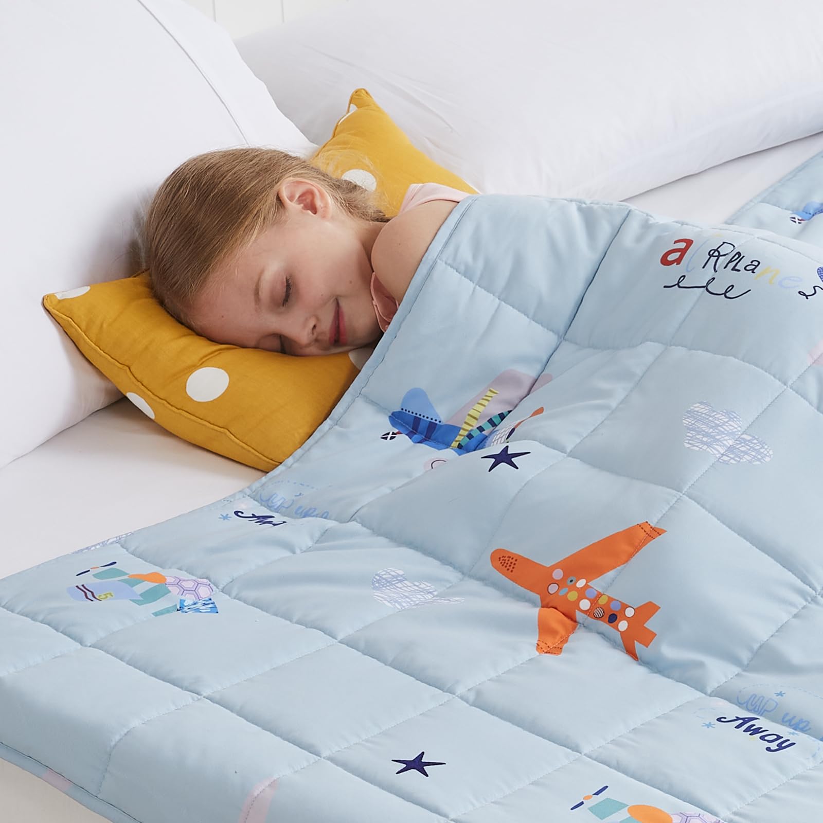 Hosukko Weighted Blanket Kids, Weighted Blanket For Kids 5 Lbs Blue Airplane Heavy Blanket For Children, Toddler Weighted Blanke