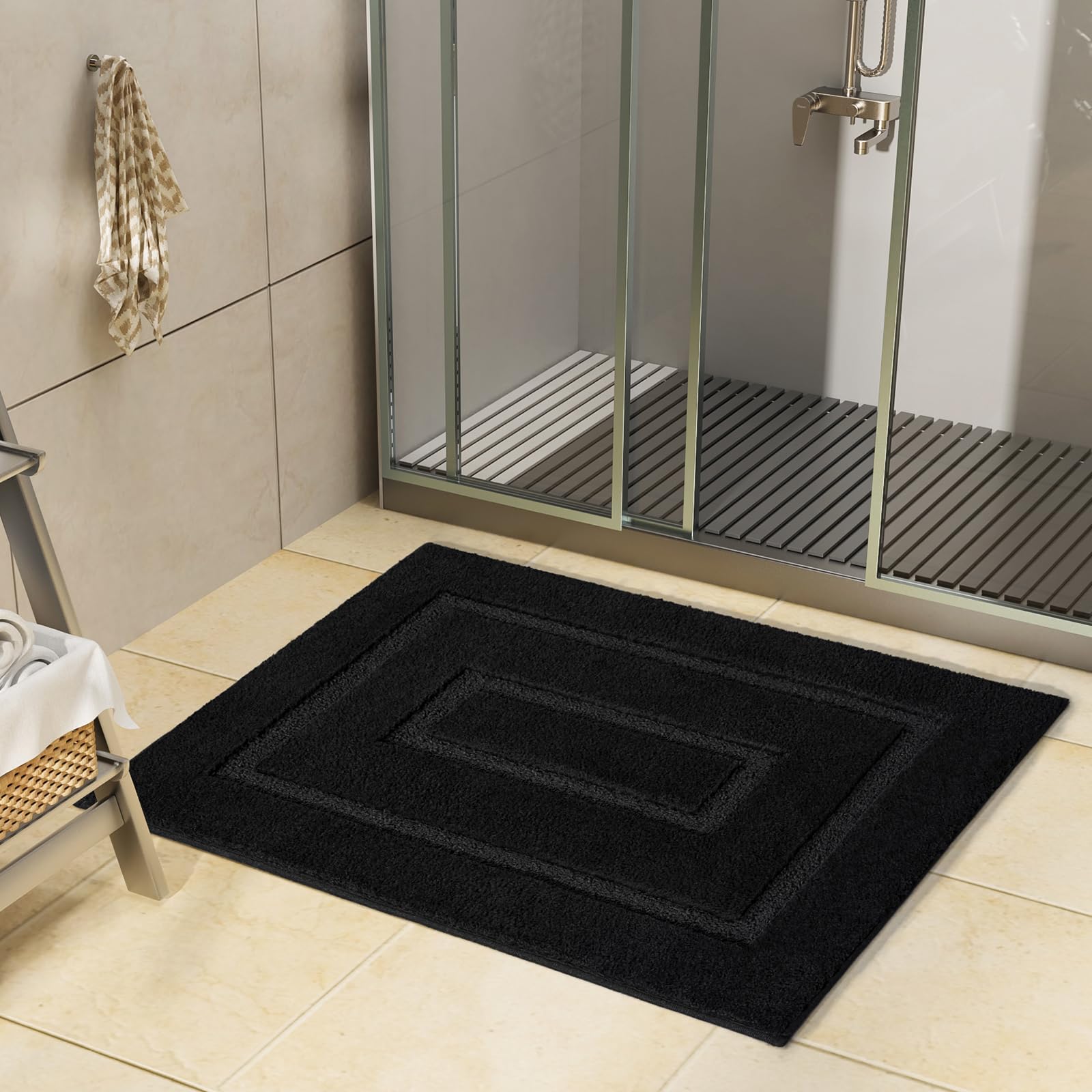 Homore Bath Rug, Black Bathroom Rug 24X17 Inch Soft Absorbent Microfiber Small Bathroom Rugs, Washable Bath Rug Runner For Bathr