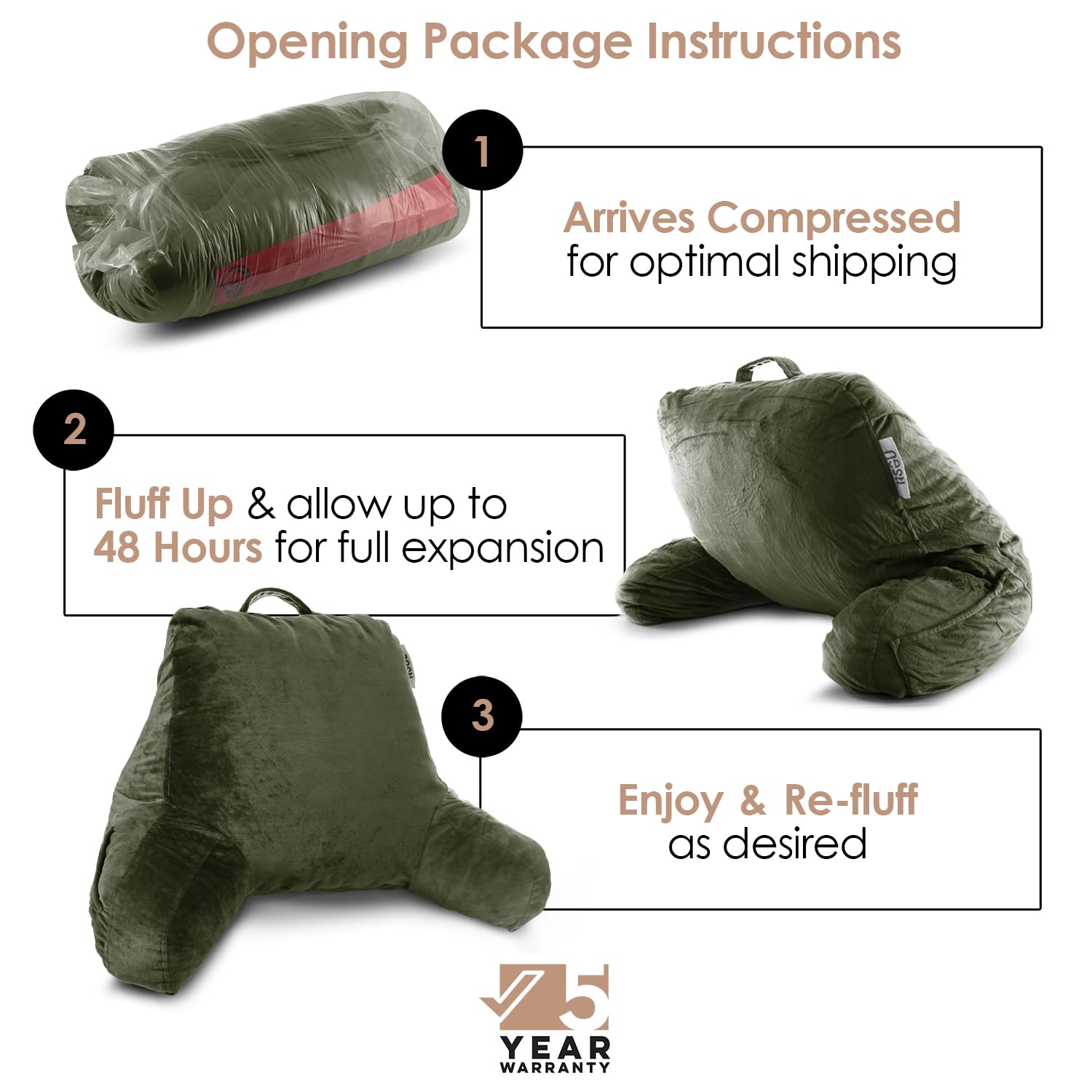 Nestl Reading Pillow For Kids, Small Bed Pillow, Back Pillow For Sitting In Bed, Memory Foam Chair Pillow, Reading & Bed Rest Pillows, Olive Green Back Pillow For Bed, Arm Pillow With Pockets