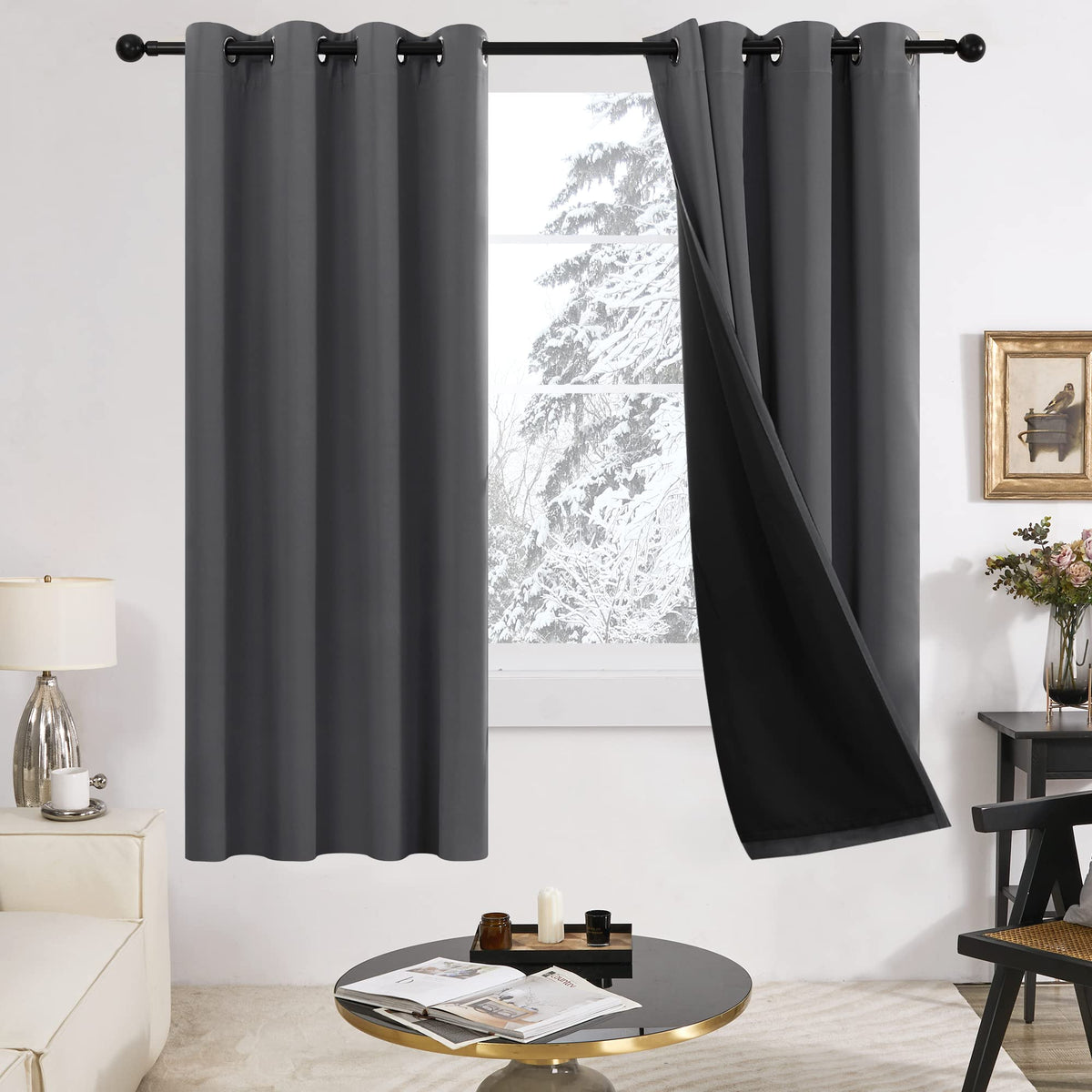 Deconovo 100% Blackout Curtains, Total Blackout Curtains 63 Inch Length, Thermal Insulated Noise Reducing Doubled Window Curtain