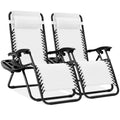 Best Choice Products Set of 2 Adjustable Steel Mesh Zero Gravity Lounge Chair Recliners w/Pillows and Cup Holder Trays - Snow/Bl