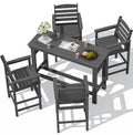 SERWALL Outdoor Bar Set - 4 Adirondack Bar Chairs & Bar Height Table with 1.6 Umbrella Hole, All-Weather HDPE Patio Furniture fo