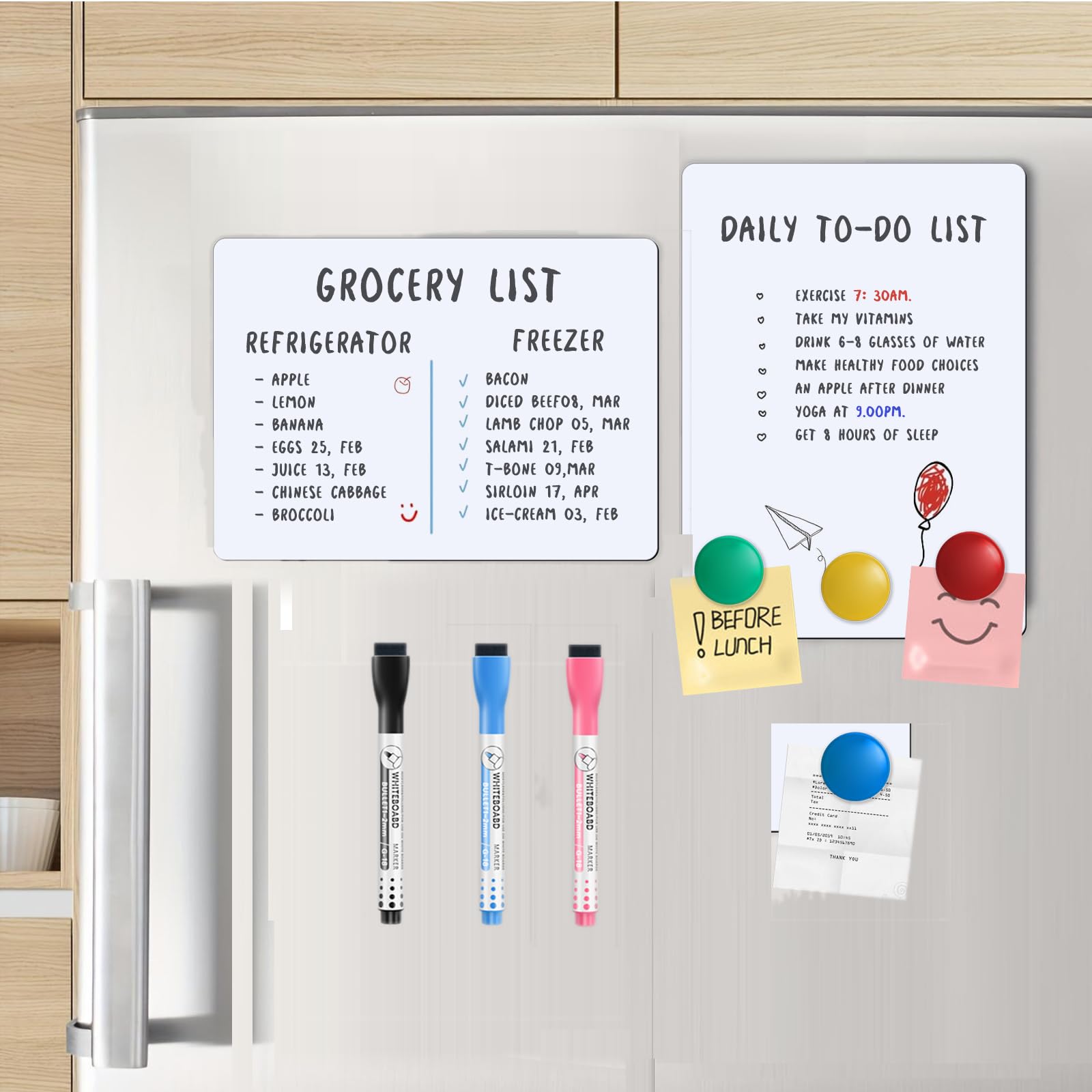 Magnetic Fridge Whiteboard Set: Dry Erase White Board (12X8 '), Magnets ( Bonus), Markers & Erasers