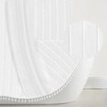 Seasonwood Extra Long Shower Curtains 84 Inches Long White Boho Minimalist Bathroom Shower Curtain Striped Fabric Shower Curtain