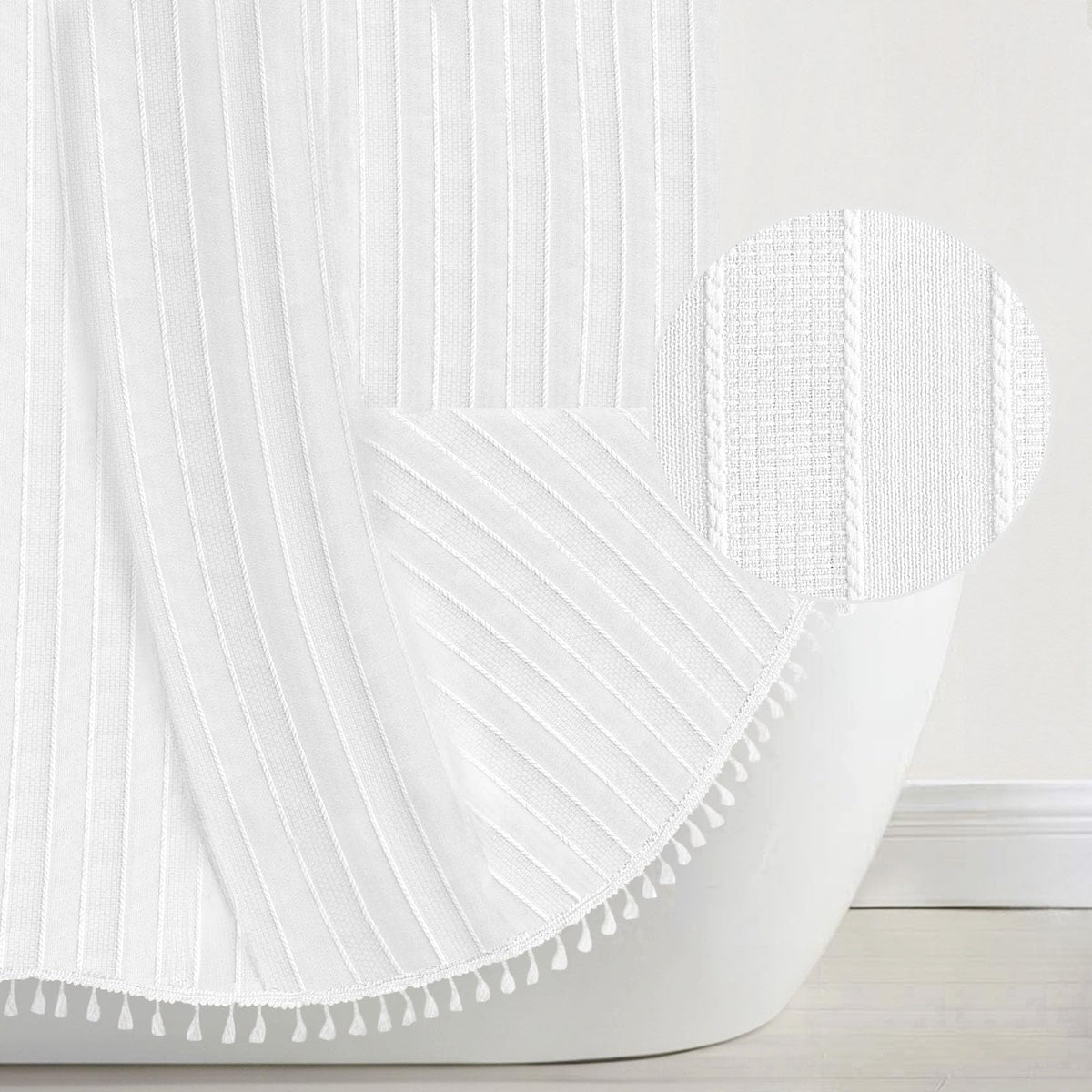 Seasonwood Extra Long Shower Curtains 84 Inches Long White Boho Minimalist Bathroom Shower Curtain Striped Fabric Shower Curtain