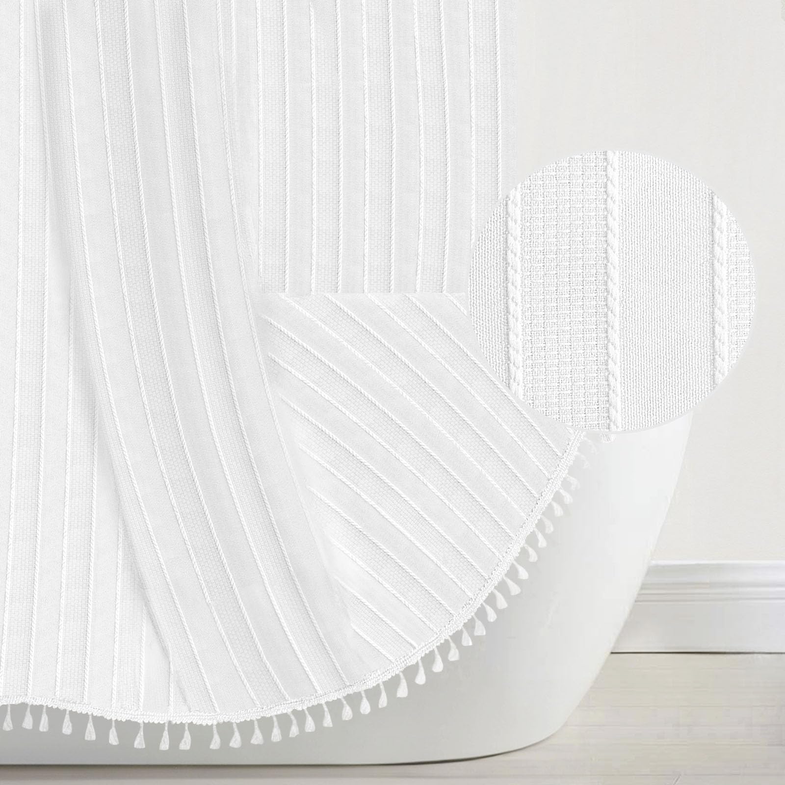 Seasonwood Extra Long Shower Curtains 84 Inches Long White Boho Minimalist Bathroom Shower Curtain Striped Fabric Shower Curtain