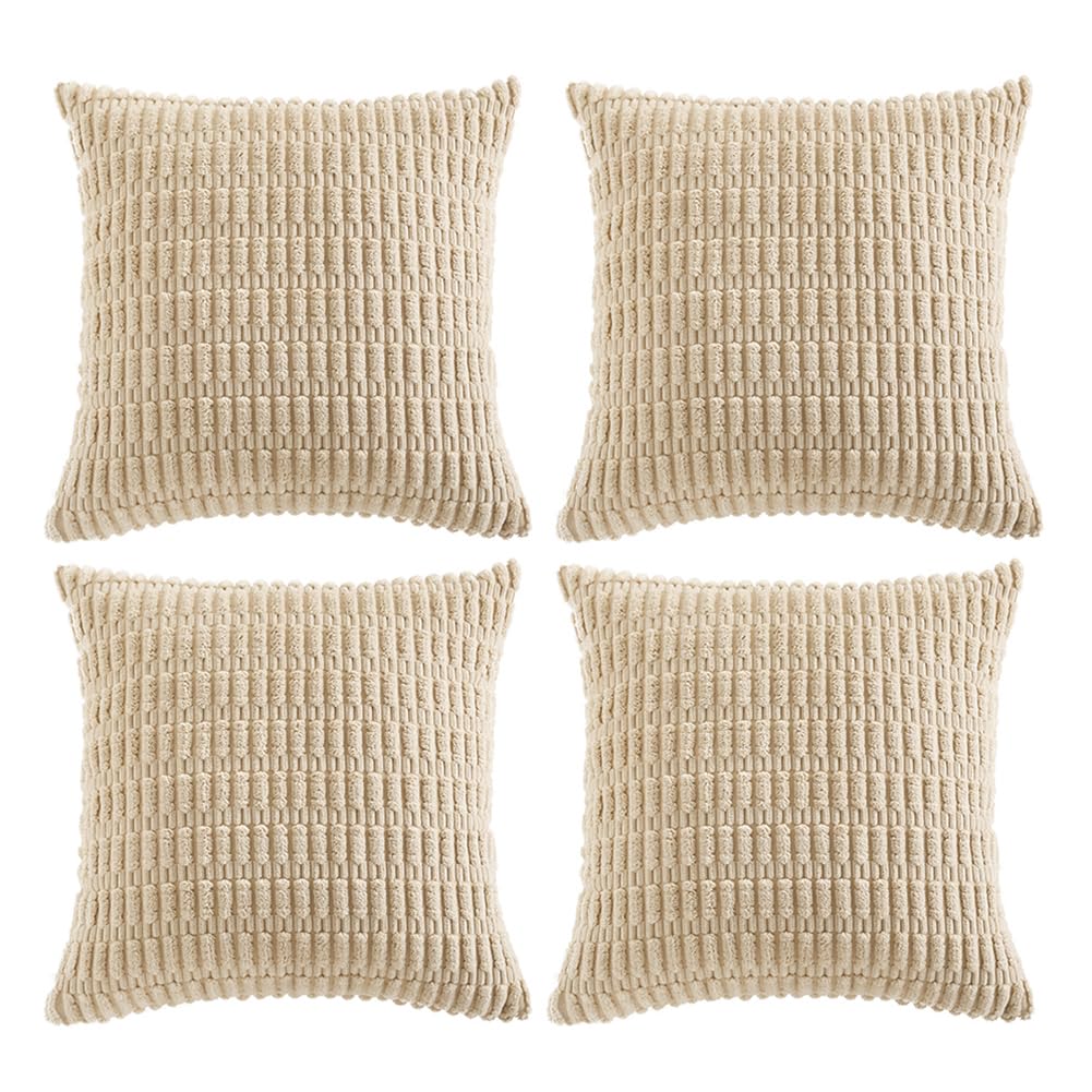 Fancy Homi 4 Packs Tan Decorative Throw Pillow Covers 18X18 Inch For Living Room Couch Bed Sofa, Beige Rustic Farmhouse Boho Hom