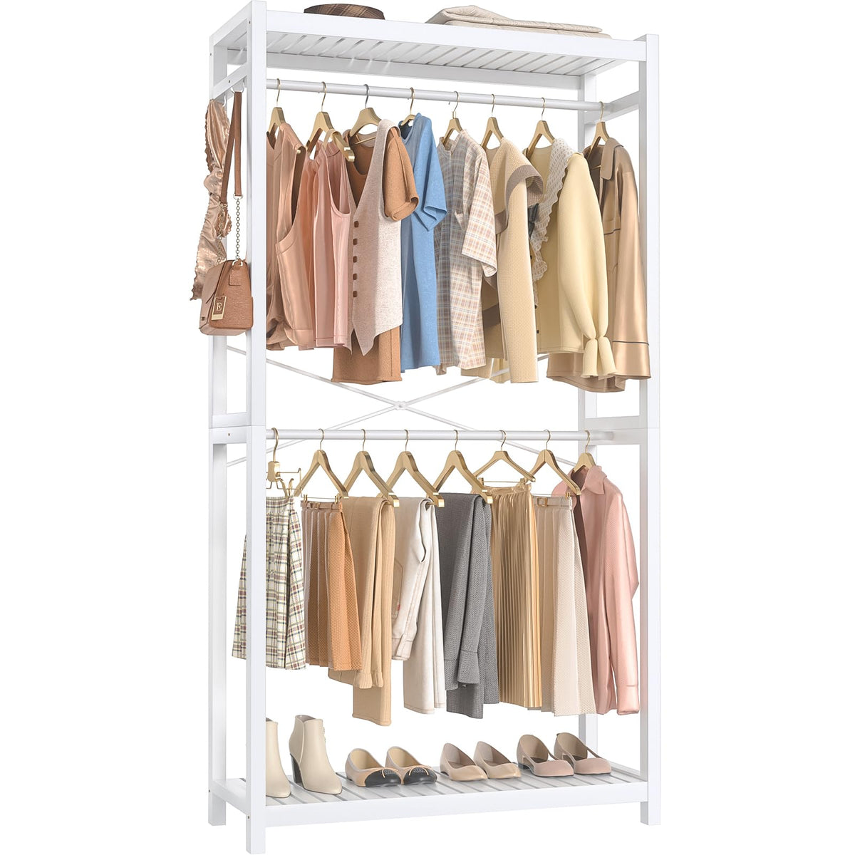 Homykic Bamboo Clothing Rack with Shelves, 33.5 Wide Clothes Rack, 78.8 H